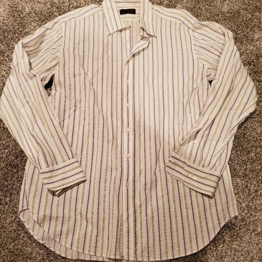 Etro Striped Button Down Shirt Purple Green 44